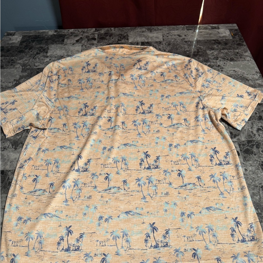 Izod Men's Polo Shirt - Beige and Blue Tropical Print - Picture 3 of 3